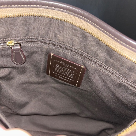 Coach Signature Jacquard Crossbody Bag Brown Tan Leather Trim Classic Y2K - Picture 3 of 10